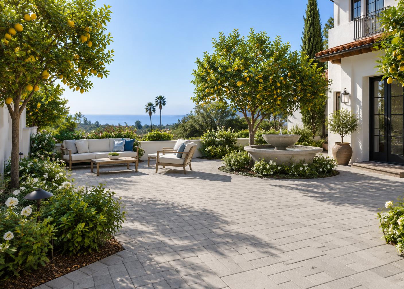 Concrete paver patio design inspiration for Montecito, California homes