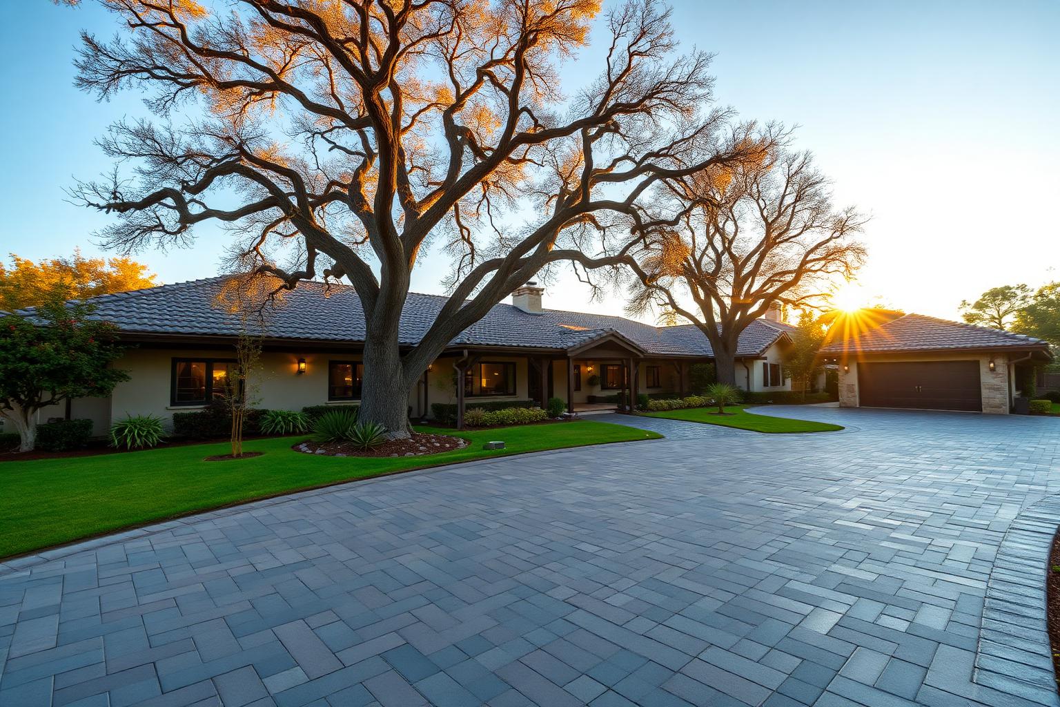 Tumbled interlocking paver motor court installed by Paver Exchange at a Lynn Ranch estate in Thousand Oaks, California