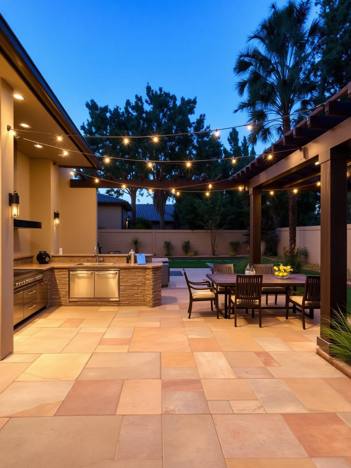 Backyard patio with pergola and pavers