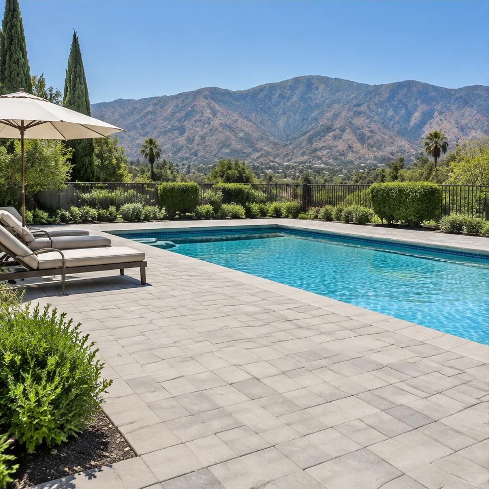 Concrete paver pool deck design inspiration for Pasadena, California homes