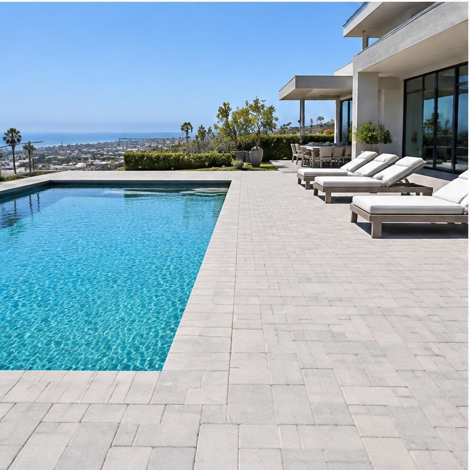 Concrete paver pool deck design inspiration for Bel Air, California homes