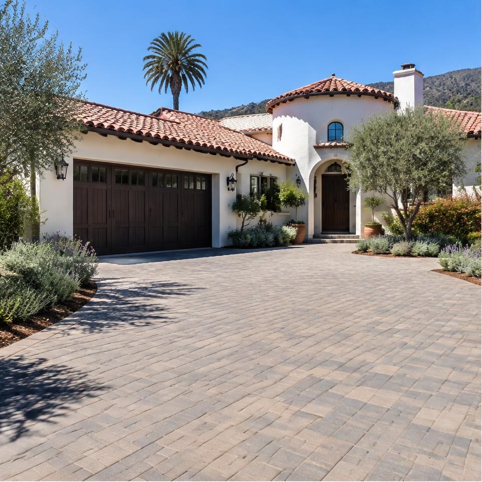 Interlocking concrete paver driveway design inspiration for Santa Barbara, California homes