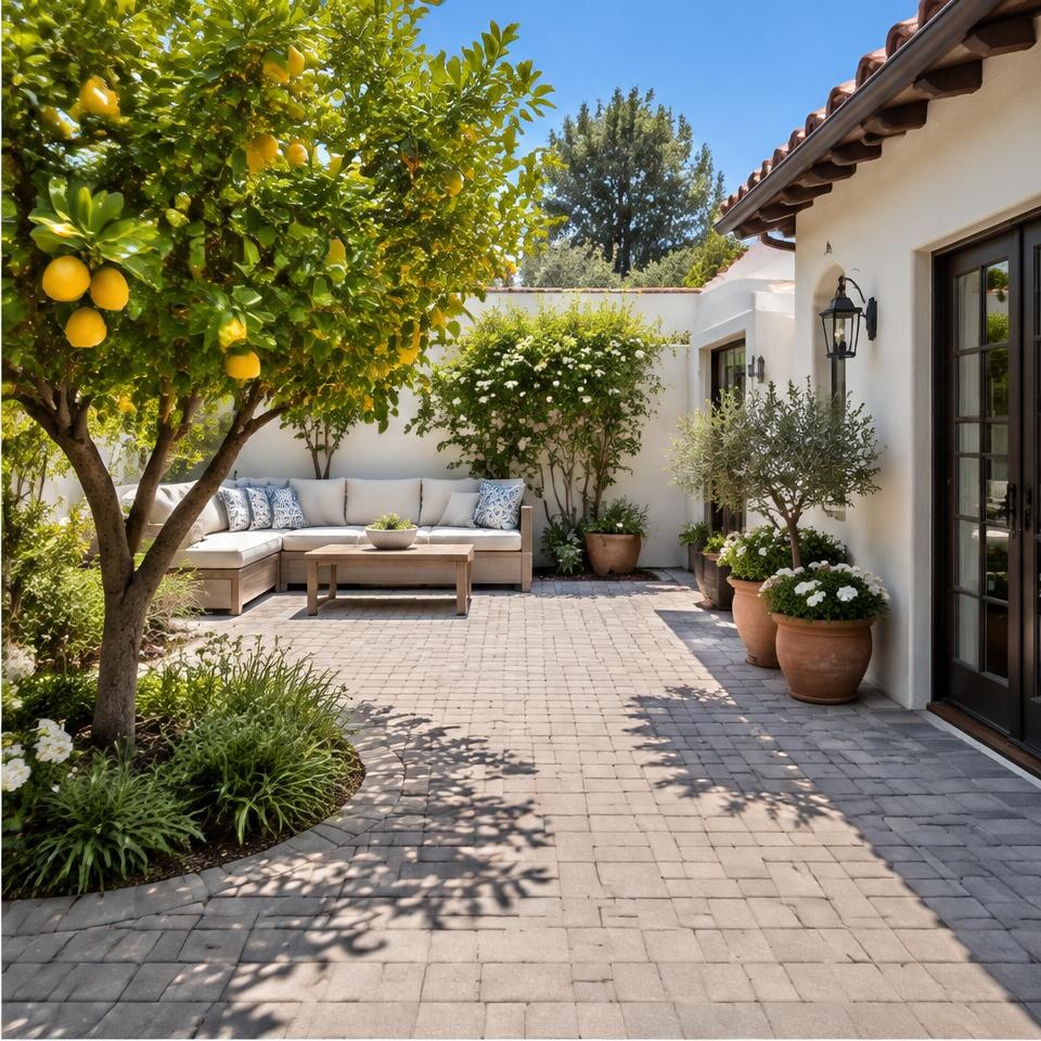 Concrete paver patio design inspiration for Santa Barbara, California homes