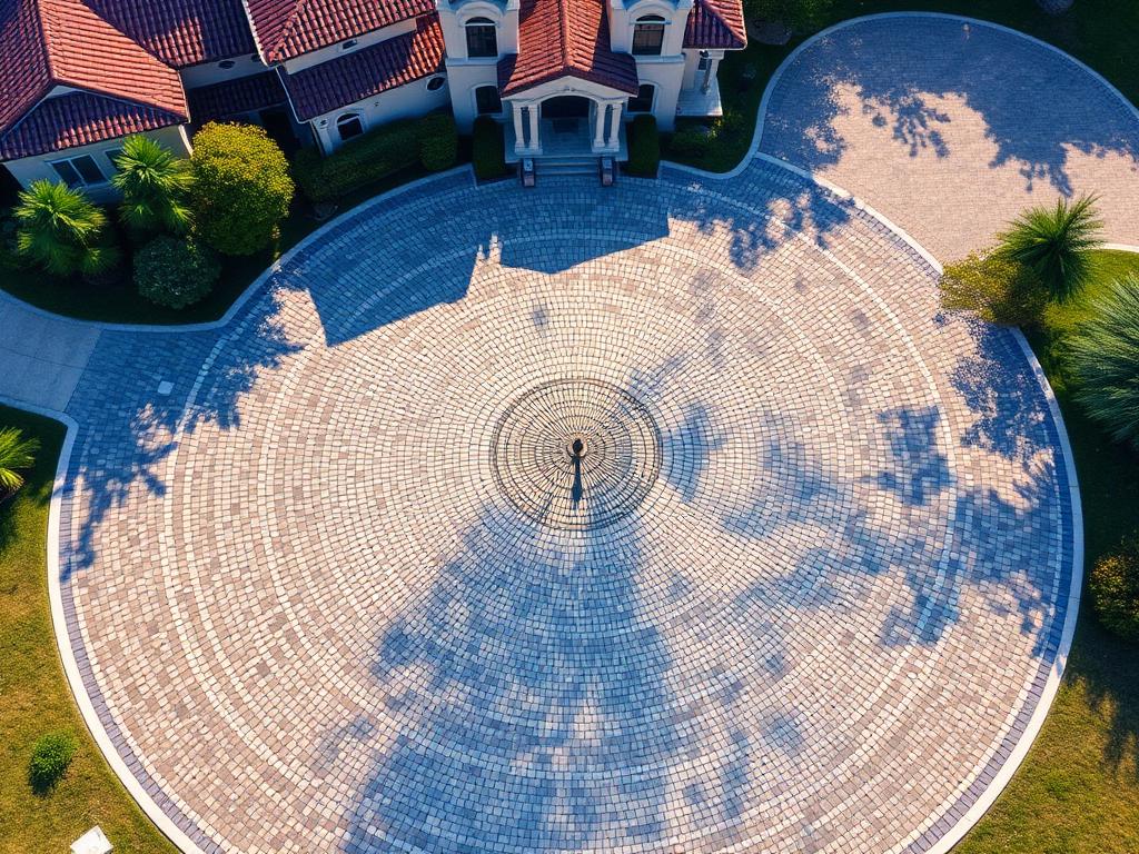 Circular motor court paver driveway