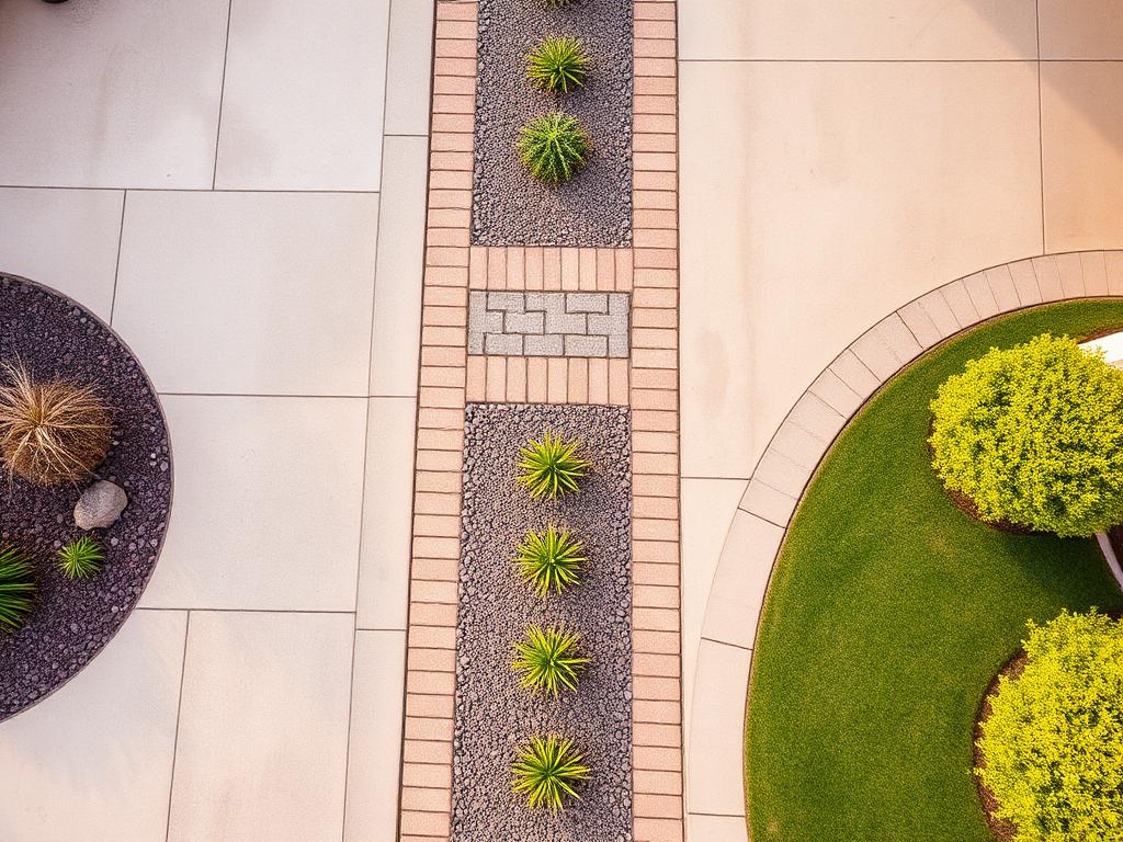 Ribbon driveway with ground cover between paver strips