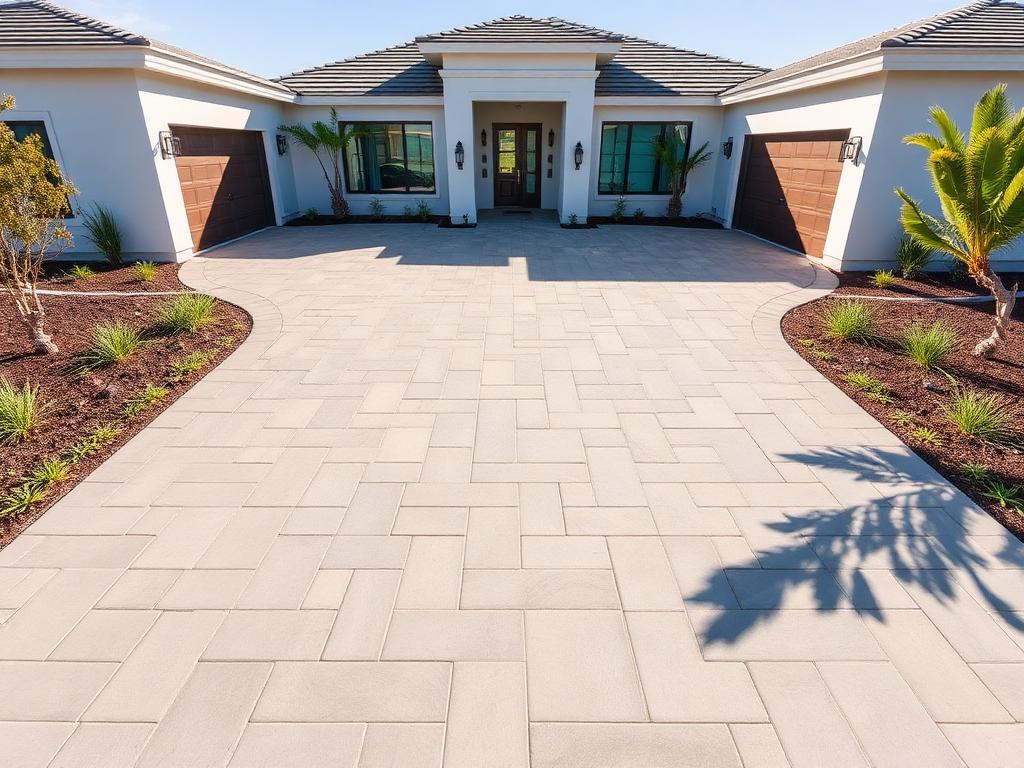Running bond pattern paver driveway