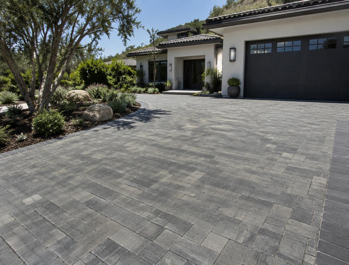 Charcoal interlocking paver driveway in Westlake Village, California