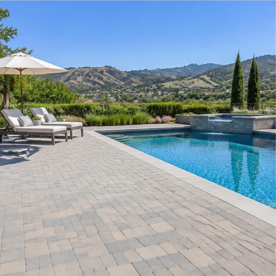 Concrete paver pool deck design inspiration for Westlake Village, California homes